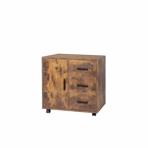 Relaxdays afsluitbare rolcontainer met 3 lades en 2 deurvakken, bruin, H 57 x B 60 x D 40 cm