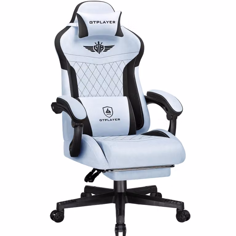 GTPLAYER Gaming Stoel met lendensteun en brede rugleuning, ergonomische flanellen computerstoel, draagvermogen 150 kg