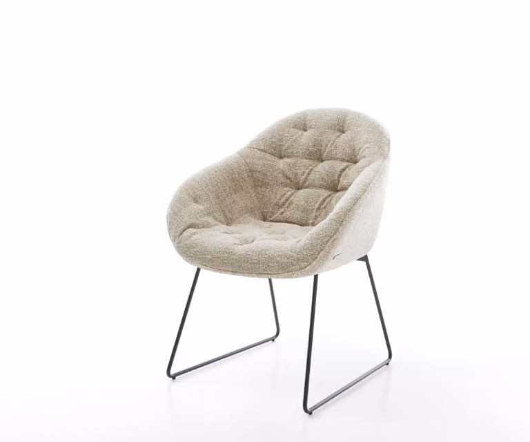DELIFE Eetkamerstoel Gaio-Flex met armleuningen, beige geweven stof, zwart slipframe