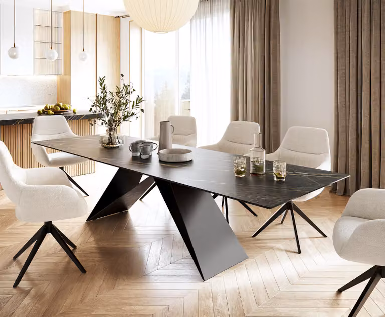 DELIFE Eettafel Edge modern met keramisch blad en metalen onderstel, Bruin/Zwart, B: 196 cm, D: 100 cm, H: 75 cm