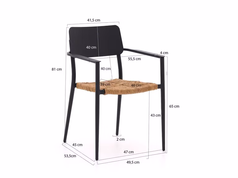 Bellagio Cino Dining tuinstoel met armleuningen, grijs polyrattan en aluminium, stapelbaar