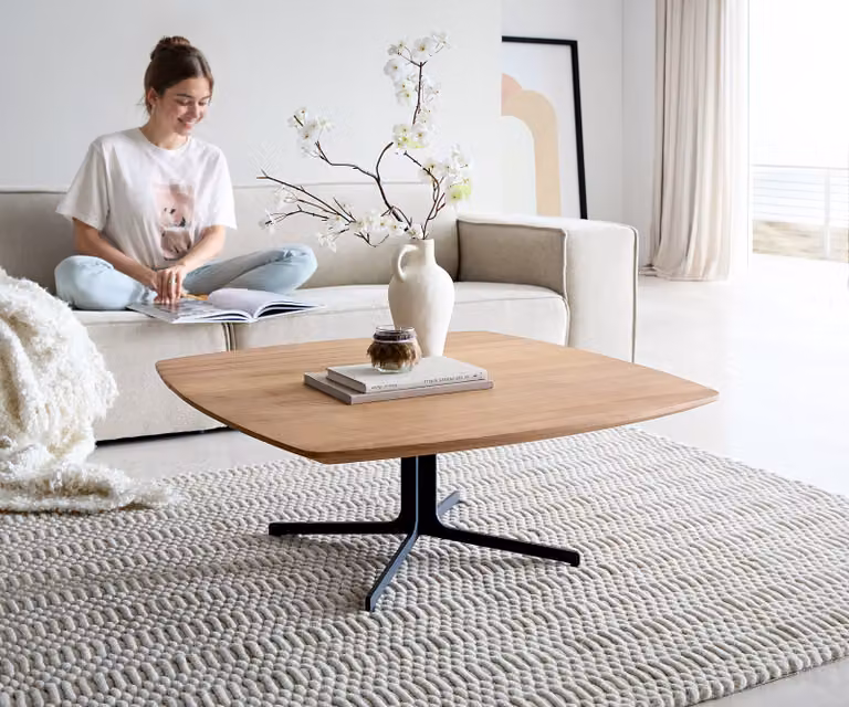 DELIFE Salontafel Talita Modern Vierkant Elm Hout en Metaal Zwart Bruin B: 90 cm, D: 90 cm, H: 35 cm