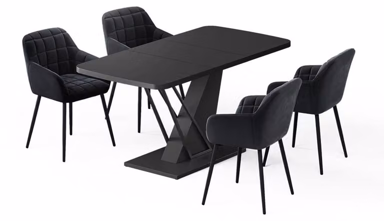 Vicco Fenaro Eettafelset Zwart met 4 eetkamerstoelen, B/D/H: 120 x 80 x 76 cm