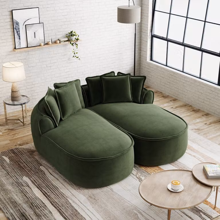 MODFU Modulbank in Scandinavische Stijl - Groene Chenille - Uitklapbaar - L-vormig