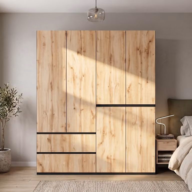 Clruro Kledingkast met 6 Deuren en 5 Lades - Eiken/Wit - B/D/H: 180 x 50 x 200 cm