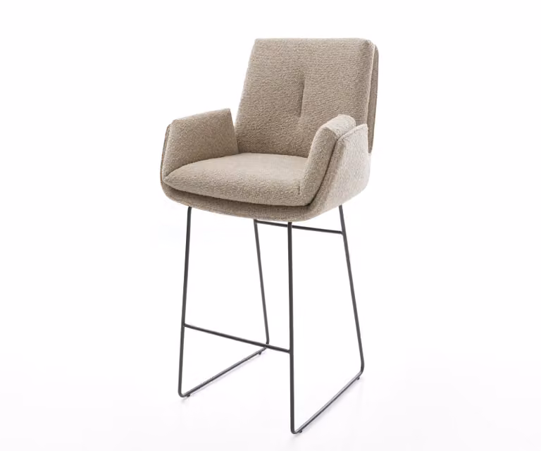 DELIFE Barstoel Clea-Flex met armleunnen, Bouclé, Zwart/Beige, Metaal