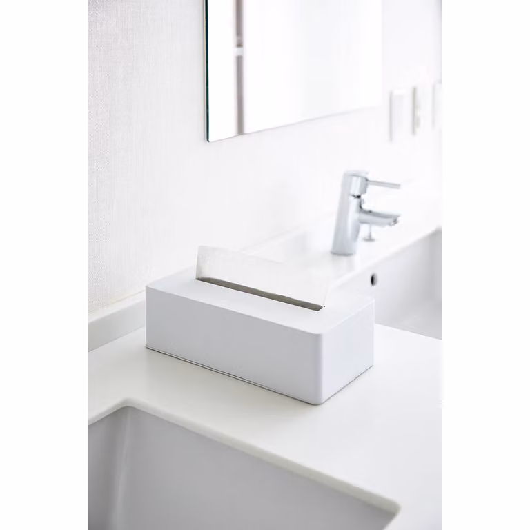 home24 Tissuehouder van gepoedercoat staal wit, B: 27 cm, D: 8 cm, H: 14 cm