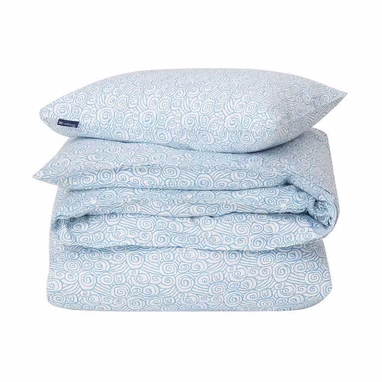 Lexington Wave Printed Cotton Sateen dekbedovertrekset White-Blue met 1 kussensloop
