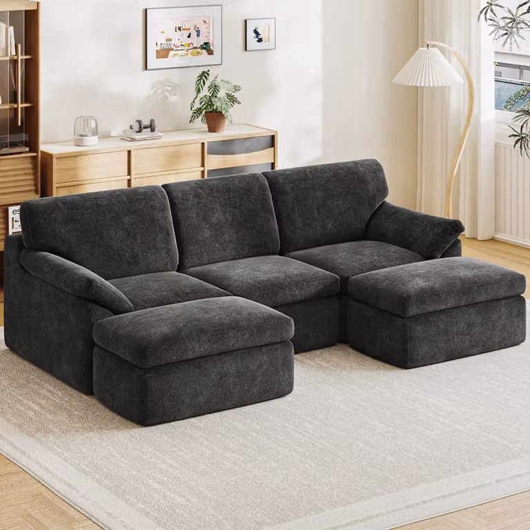 Beddenbriljant Modulaire L-vormige Slaapbank met Chaise Longue en Kussenset - Donkergrijs - Breedte: 240 cm