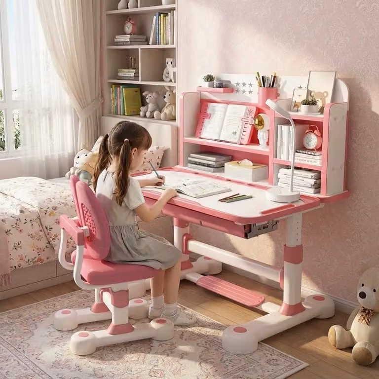 Roze Kinderbureau met stoel en verstelbaar blad - Studeerset - Breedte: 80 cm