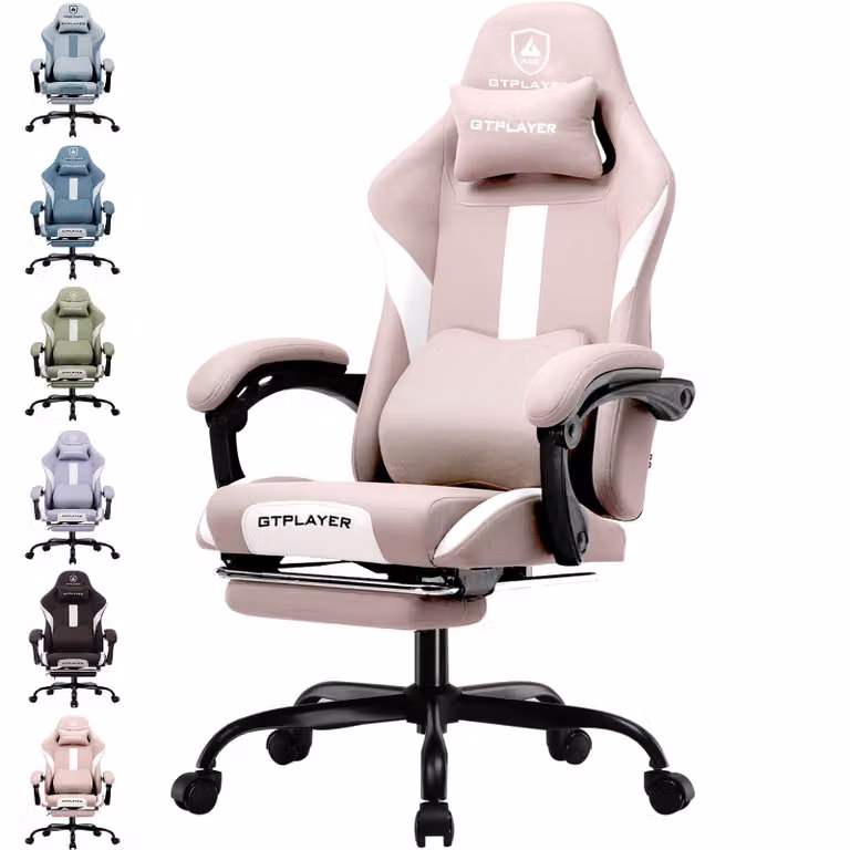 GTPLAYER Gaming Stoel - Ergonomische Bureaustoel met Stoffen Bekleding en Voetsteun - Roze