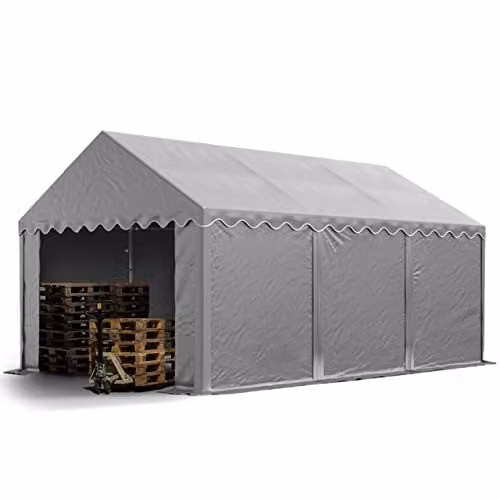 TOOLPORT Opslagtent 4x6 m met PVC-zeil en grondframe, grijs, waterdicht