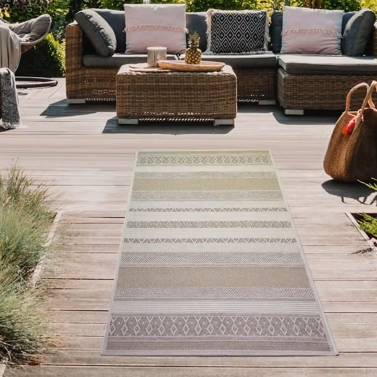 Teppich-Traum Sisal Vloerkleed voor binnen en buiten, gestreept, beige en bruin, 80 x 150 cm