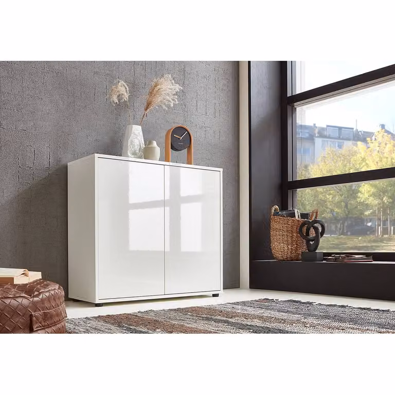 home24 Schoenenkast wit modern hoogglans B: 79 cm, H: 73 cm, D: 33 cm