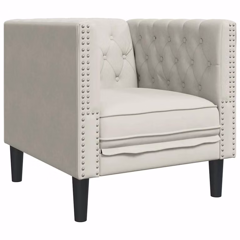 vidaXL Chesterfield-stijl fauteuil van fluweel in crèmekleurig