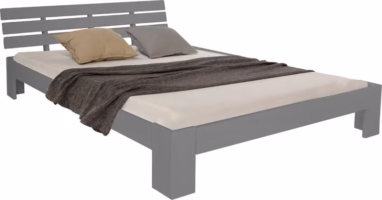 Homestyle4u Tweepersoonsbed van massief hout in het grijs, 140 x 200 cm