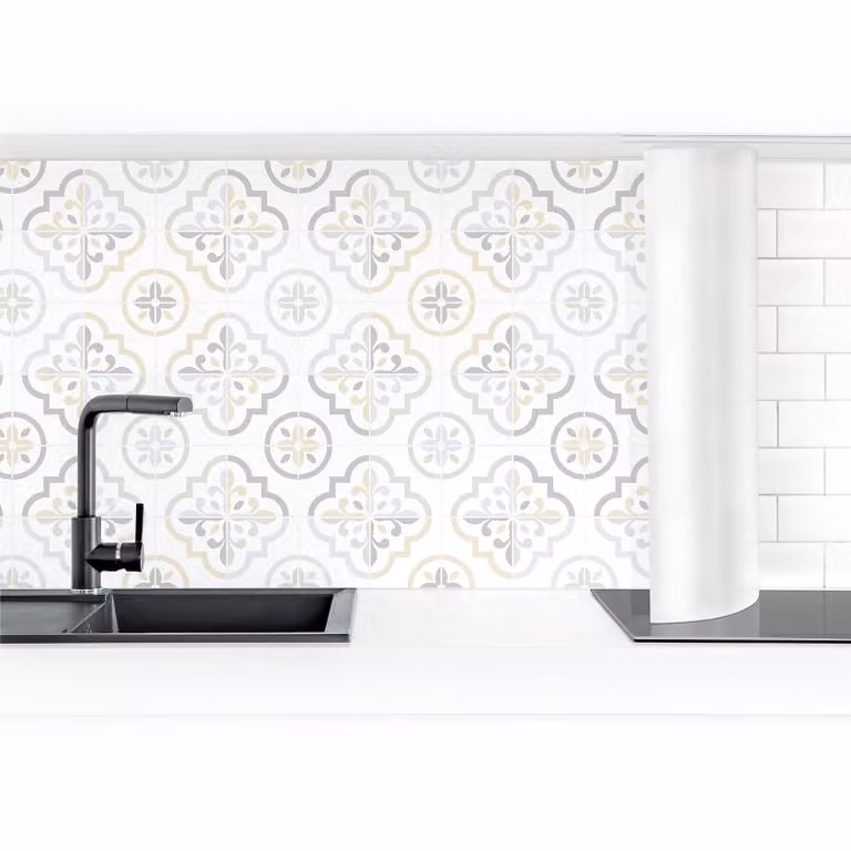 home24 Keukenwand Tegels Geometrie Premium Beige en Wit Kunststof 300 x 60 cm