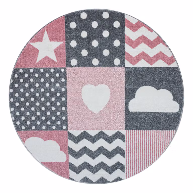 Ayyildiz Kinderkleed Patchwork Rond, Geel en Roze, B/D: 120 x 120 cm