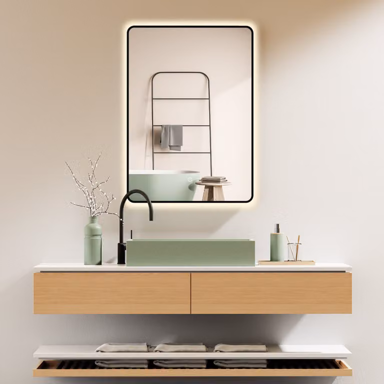 PonteSino Badkamerspiegel Arkansas Zwart Aluminium Frame B: 60 cm, H: 80 cm met LED en instelbare kleurtemperatuur