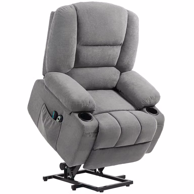 HOMCOM Elektrische Relaxstoel met Sta-op Hulp, Massagestoel met Verwarmingsfuncties en 2 Afstandsbedieningen, Modern Design voor Senioren