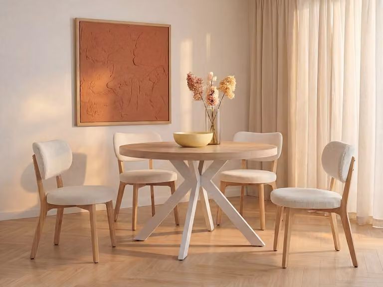 KOMONI Uitschuifbare ronde eettafel voor 4 tot 8 personen - Licht naturel en wit
