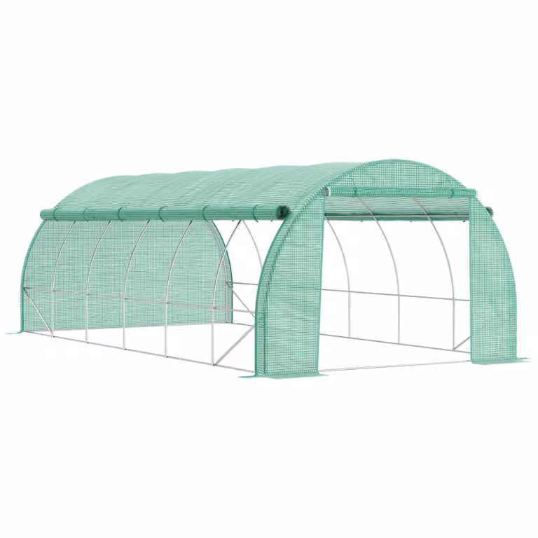 Outsunny Polytunnelkas Groen, Ruime Inloopkas met Oprolbare Afdekkingen en UV-bescherming, B/D/H: 6 x 3 x 2 m