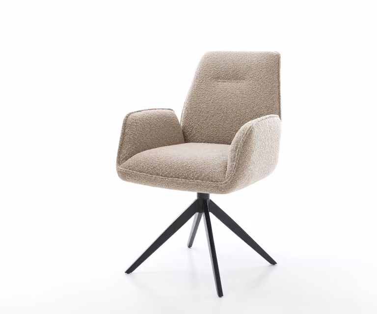 DELIFE Zoa-Flex Draaistoel met Bouclé Bekleding en Kruisframe, Zwart, 360° Draaibaar