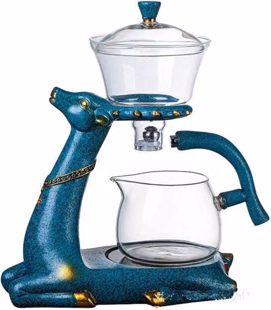 4-delige hittebestendige theeset met verwarmingselement in turquoise glas