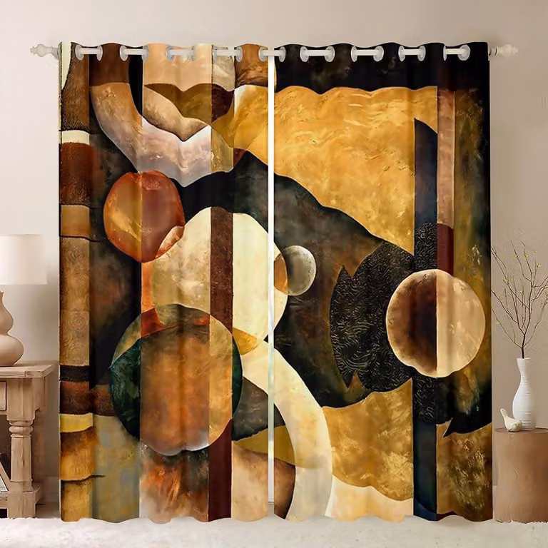 Venstergordijnen met geometrisch abstract patroon, veelkleurige raambekleding panelen, B: 117 cm, H: 137 cm