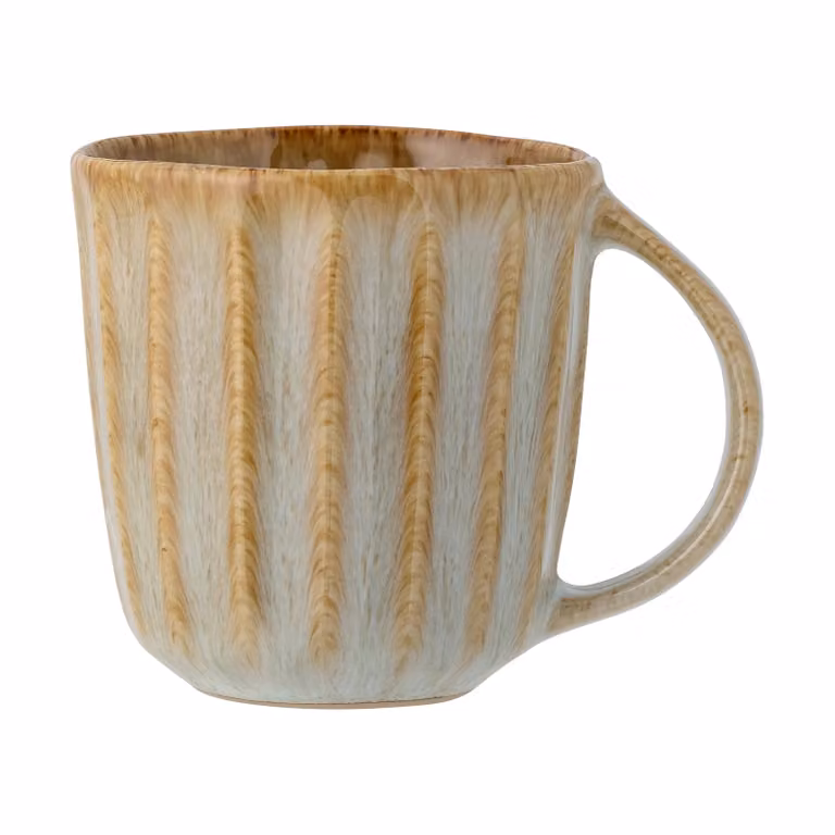 Bloomingville Fleur mok set van 6 stuks, wit en beige, floral design, 350 ml