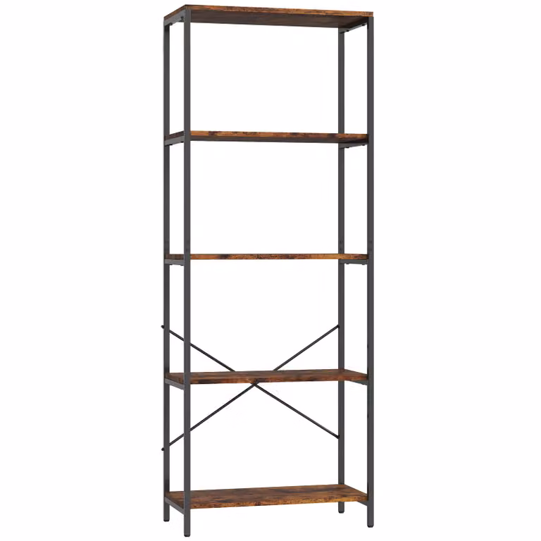 HOMCOM Boekenkast met 5 lagen in metaal, Bruin, B: 79 cm, D: 35 cm, H: 161 cm