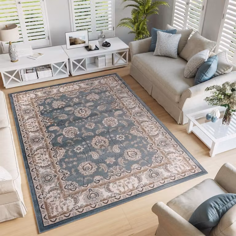 Tapiso Colorado Vloerkleed Beige Zwart met Bloemenmotief B/D: 160 x 220 cm