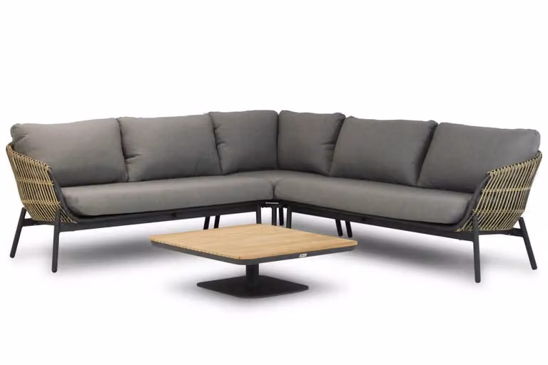 Coco 4-delige moderne hoek loungeset met aluminium frame en grijze kussens, 90 cm