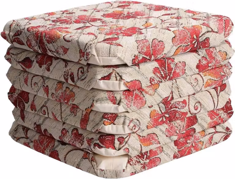 Set van 6 Bordeaux Stoelkussens met Jacquard Geweven Patroon en Klittenband
