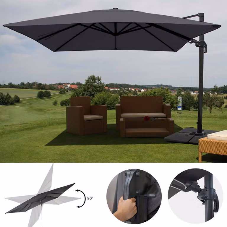 Mendler Gastronomie-scherm met pergola model HWC-A96 antraciet B/D: 3 x 4 meter (diameter 5 meter)