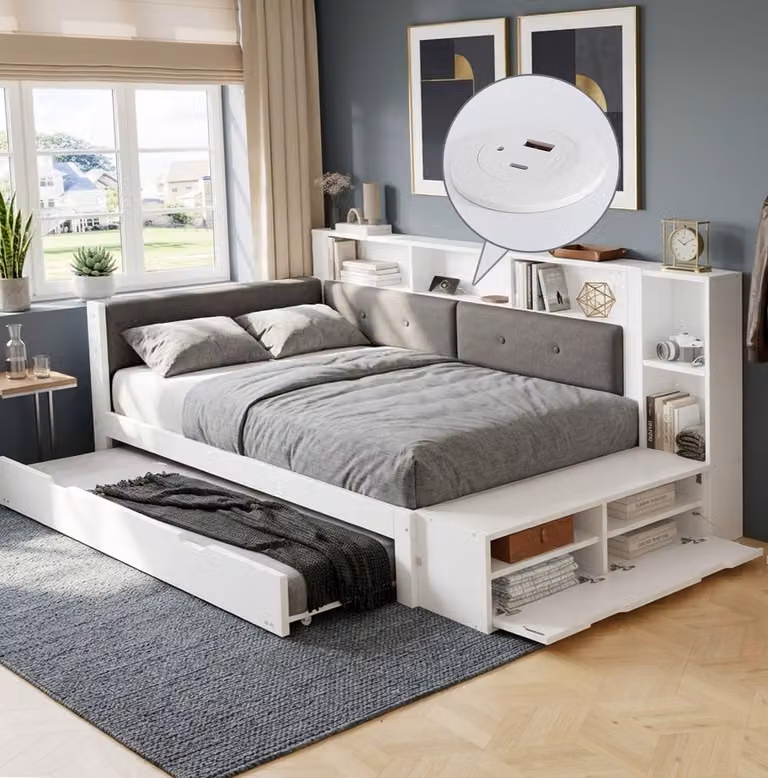 Mivray Bed met Uitrolbed en Opbergruimte, Wit, B/D: 120 x 200 cm