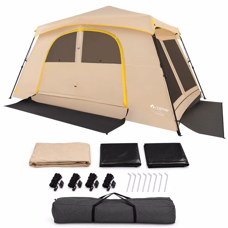 Costway Kampeertent voor 10 personen met stahoogte van 200 cm - Khaki