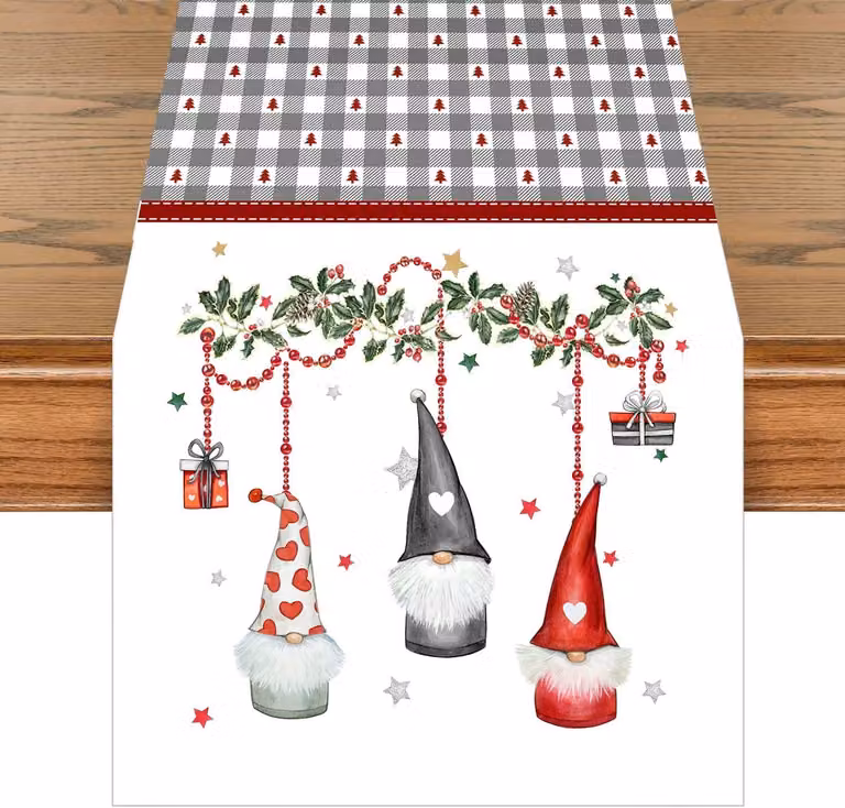 Dripio Tafelrunner voor volwassenen met kerstmotief, geruwd polyester, 140 x 40 cm