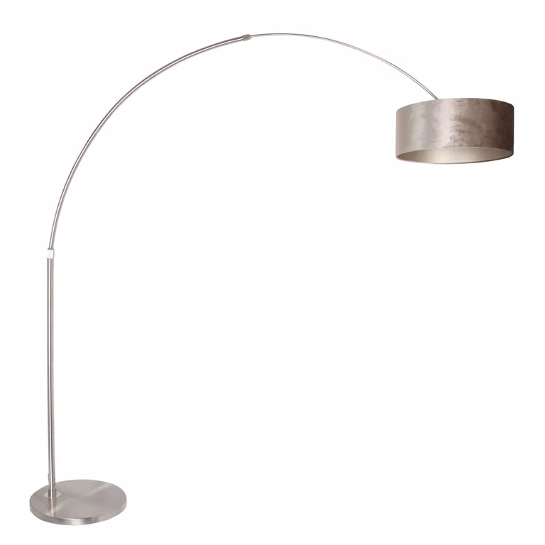 Steinhauer Booglamp Sparkled met velours kap in zilver, beige en bruin, B: 42 cm, H: 230 cm, D: 190 cm