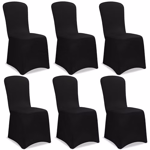 Detex Set van 6 Stretch Stoelhoezen voor Eetkamerstoelen met Hoge Rugleuning - Zwart