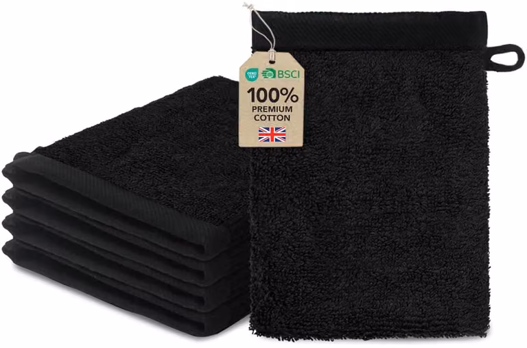 SnelShoppen Set van 5 Zwarte Washandjes van 100% Katoen, 15 x 20 cm