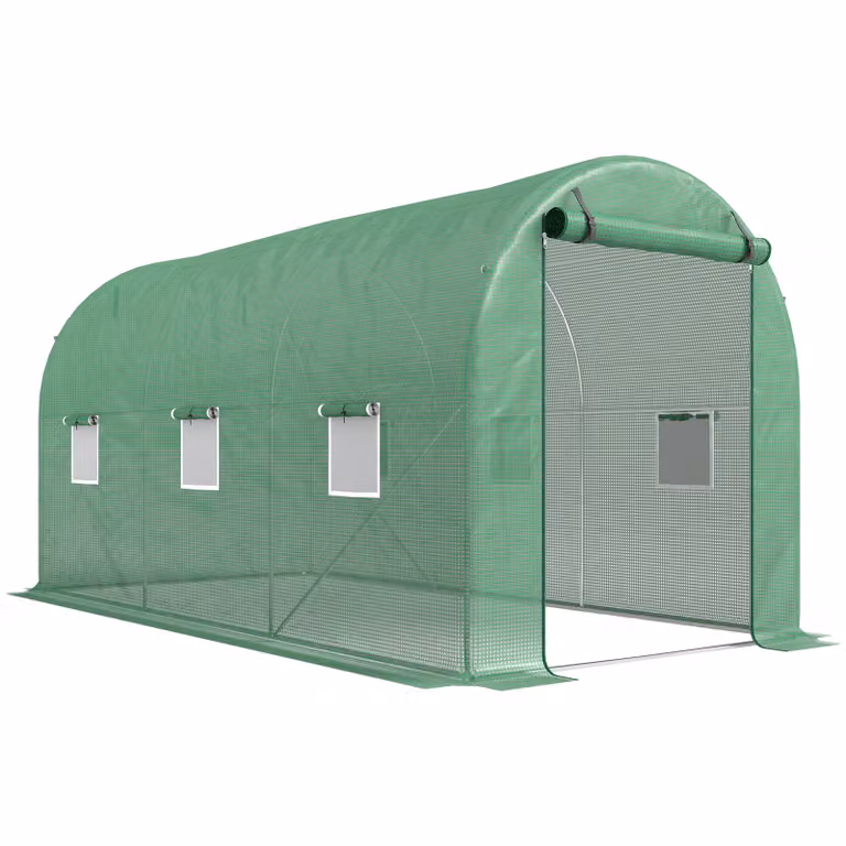 Outsunny Tunnelserre Kas met Raam en Gaasplastic, Poedergecoat Stalen Frame, B/D/H: 4 x 2 x 1,9 m