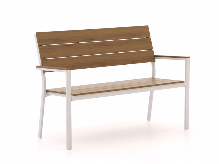 Bellagio Parkbank voor 2 personen in wit met aluminium en houtlook en armleuningen