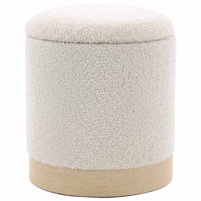HOMCOM Ronde hocker met sherpa-bekleding en opbergruimte, Crèmewit, Diameter: 38 cm