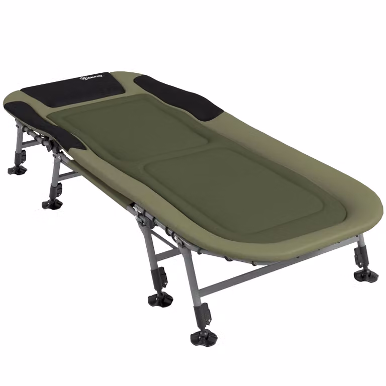 Outsunny Verstelbaar Campingbed Groen, Opvouwbaar Ligbed tot 150 kg, B/D/H: 200 x 85 x 40 cm
