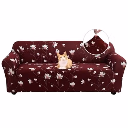 Jaotto Bankhoes voor 3-zits sofa, elastisch spandex met antislip en armleuningen, fuchsia orchideeën patroon
