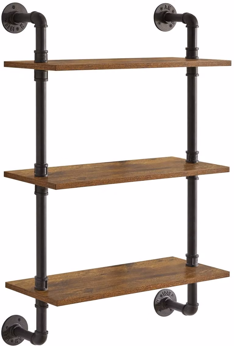 YMYNY Wandplank met 3 lagen, houten zwevende plank in retro industrieel design, 60 cm