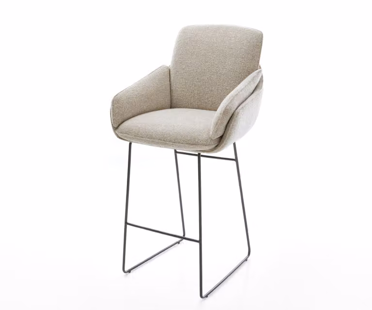 DELIFE Barstoel Luan-Flex met Zachte Geweven Stof en Sledeonderstel, Beige/Zwart