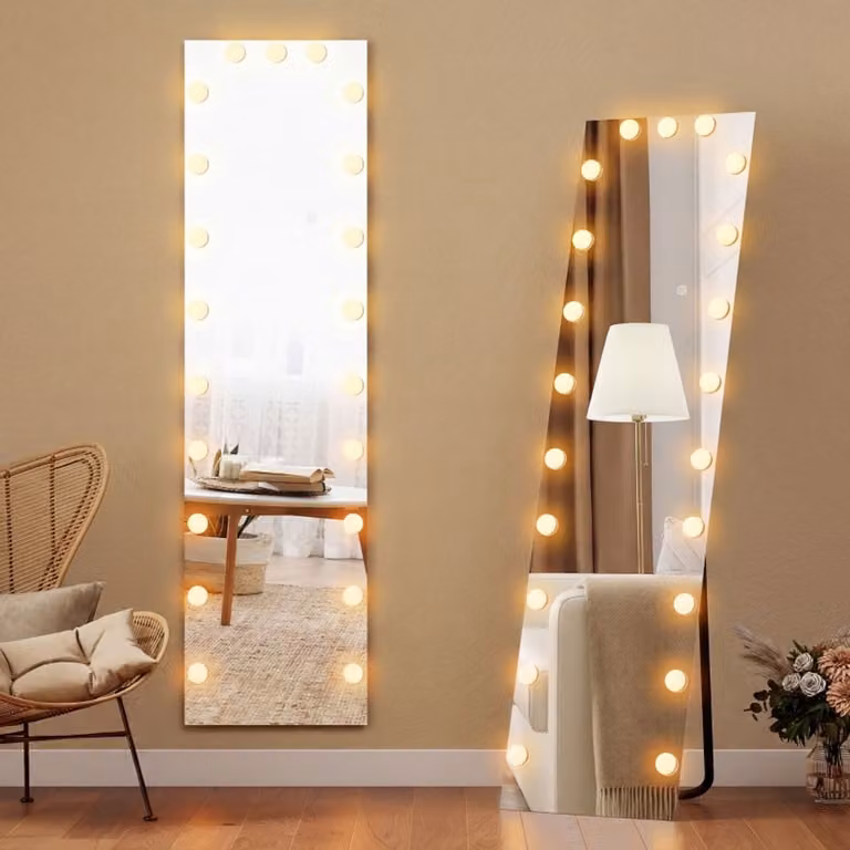 Staande Spiegel met RGB-led Verlichting en 21 Lampen – Transparant – 150 x 40 cm