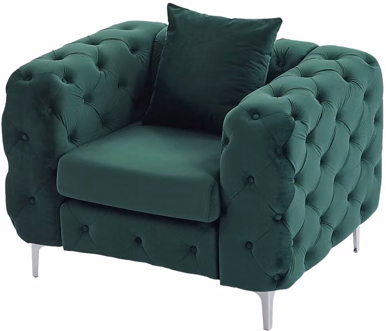 Vente-unique EDWINA Chesterfield fauteuil in groen fluweel